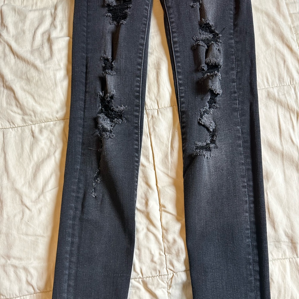 American Eagle Brand Distressed Black High Waisted Skinny Jeans - Size 0…